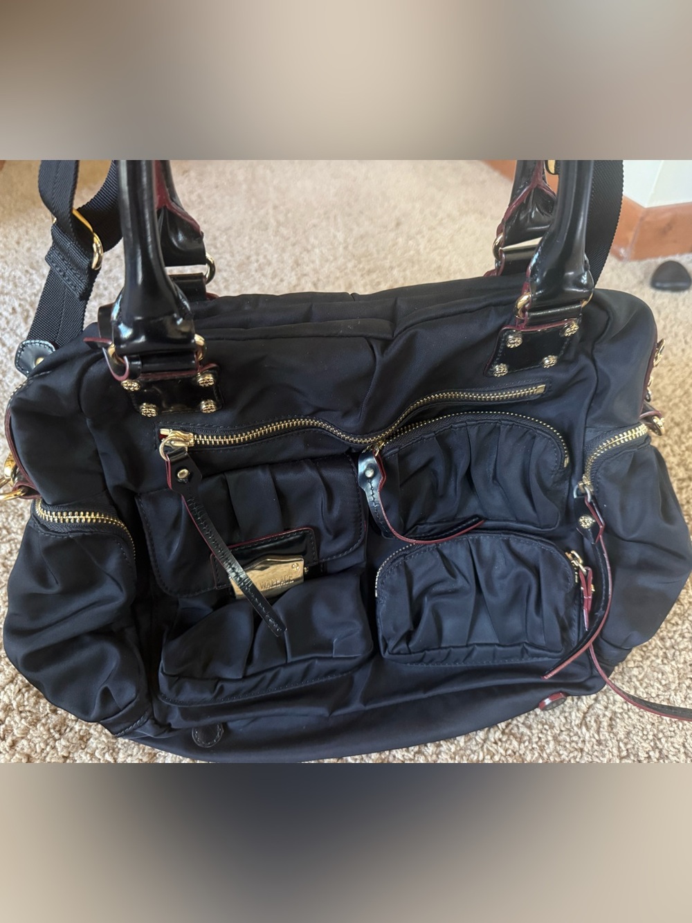 MZ Wallace Frankie shoulder bag with red trim and Gold Hardware